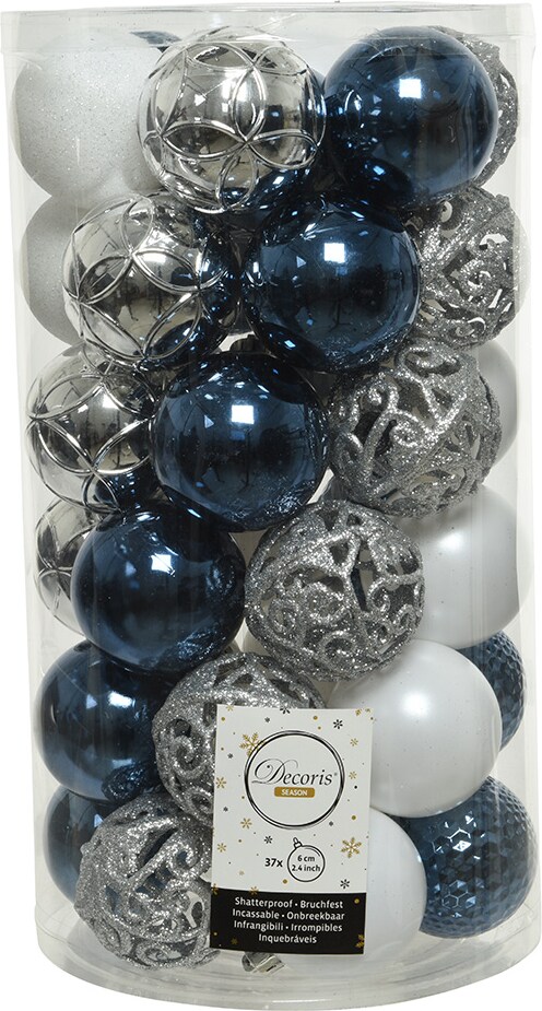 37 Weihnachtskugeln 6cm Kunststoff Christbaumkugeln Christbaumschmuck mix blau