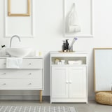 thumbnail of Armario de Suelo para Baño con 2 Puertas Estante Ajustable y Compartimento Abierto Mueble Auxiliar de Almacenaje para Salón Cocina 60x30x80 cm
