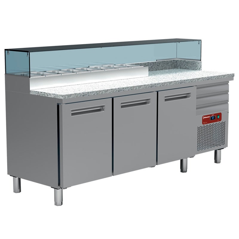 Table réfrigérée pizzeria 3 portes 3 tiroirs 8 x GN1/4 - Diamond