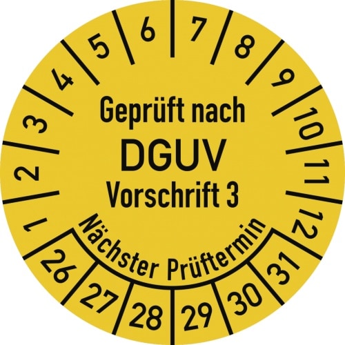 Dreifke® Prüfplakette Geprüft nach DGUV Vorsch. 3, 2026-2035, Folie, Ø 25 mm, 10 Stück/Bogen