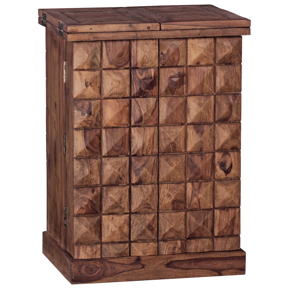 Hausbar Sheesham Massivholz 65x91x50 cm Weinbar ausklappbar, Kleine Bar modern, Barschrank mit Türen, Spirituosenschrank mit Aufbewahrung für