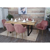 thumbnail of Conjunto de 2 cadeiras de sala de jantar HWC-F18, cadeira cadeira de cozinha, design retro ~ veludo rosa antigo, pernas douradas