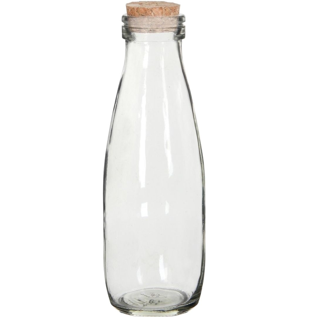 6x Melkfles Glas - Glazen Fles met Kurk - Ø7 x H21 cm - 500ml