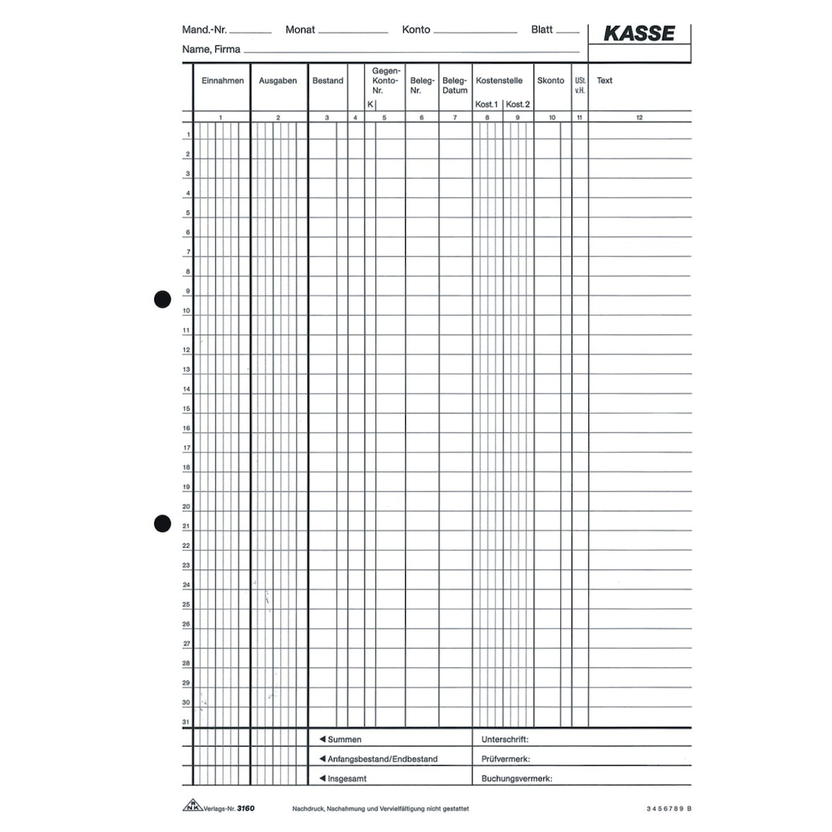 Kassenbuch EDV A4 2x50 Blatt