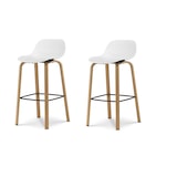 thumbnail of Lot de 2 tabourets de bar blancs style scandinave avec pieds effet bois en métal - Hauteur 66cm