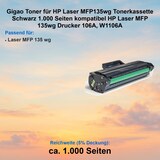 thumbnail of Gigao Toner für HP Laser MFP135wg Tonerkassette Schwarz 1.000 Seiten kompatibel HP Laser MFP 135wg Drucker 106A, W1106A