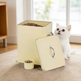 thumbnail of Relaxdays Waschmittelbox 6L, Metall, Waschpulverdose mit Dosierlöffel, Retro-Design, Tierfutterbehälter Deckel, beige