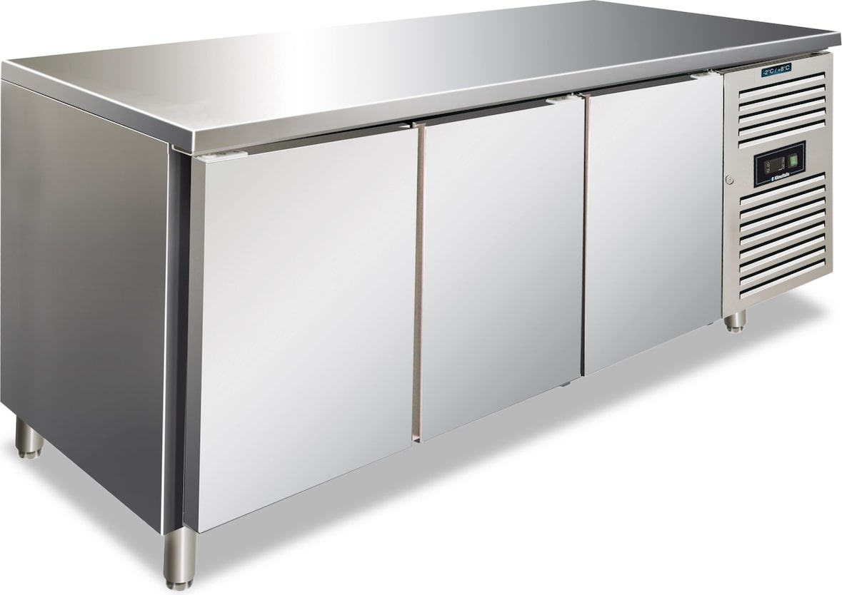 KLIMAITALIA Gekühlter Edelst. Pasticceria, 3-türiger belüfteter tropicalisierter Kühltisch, automatische Frosttemperatur +2°C/+8°C misst LxWxH 202x80x
