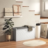 thumbnail of Banco zapatero moderno mueble zapatero con banco de madera con estantes ajustables y cojín acolchado para 8 pares de zapatos 80x26x48 cm