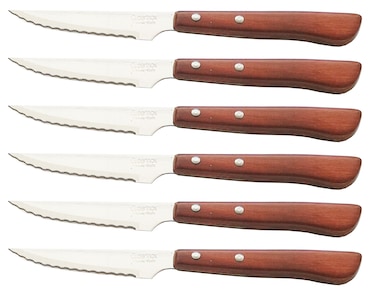 Cuchillos de Mesa con Mango de Madera – Set 6 Cuchillos para Carne con Filo Dentado – Estilo Palmadera tradicional – Aptos para Uso Diario