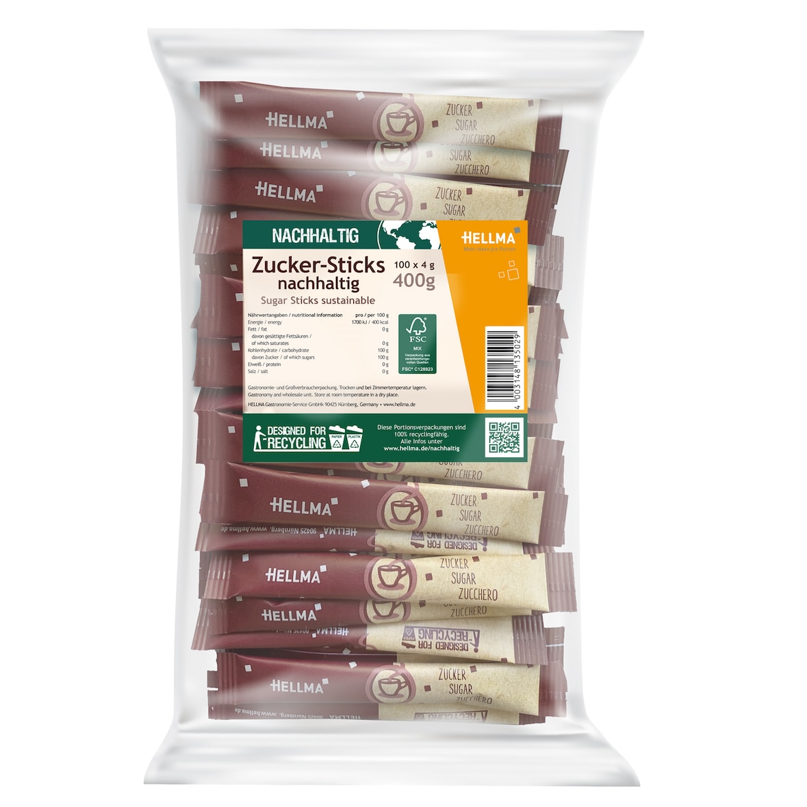 Hellma Zucker Sticks 100 Portionen x 4g (400g)