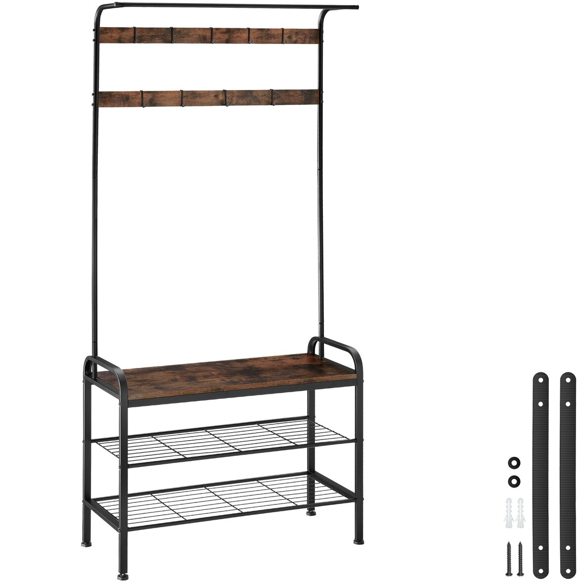 tectake Garderobe 85,5x36x184cm Industrial Holz Dunkel, Rustikal