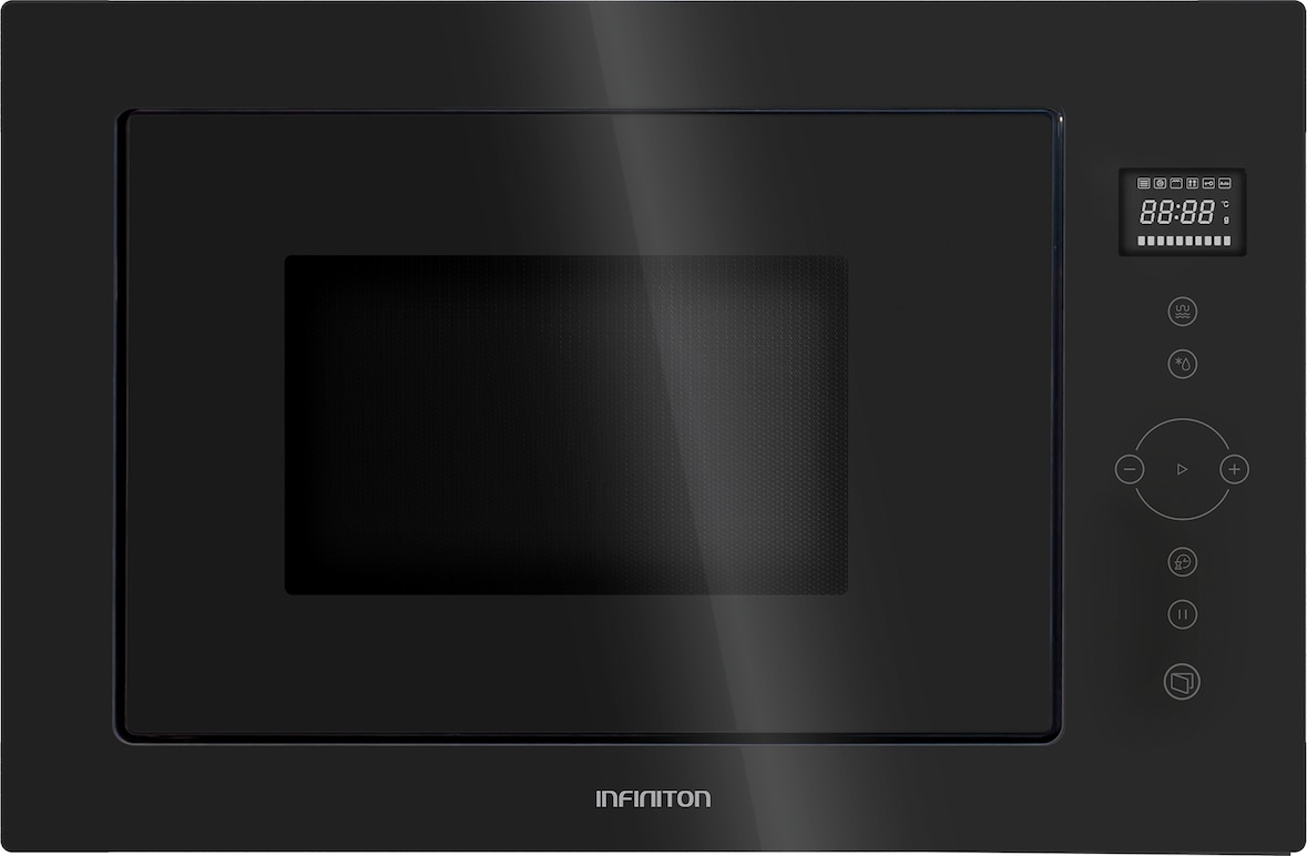 Microondas integrado INFINITON IMW-GBK25, 25 litros, 900W, função grill 1000W, display, acabamento CRYSTAL BLACK