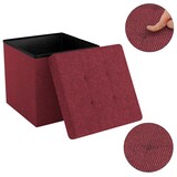 thumbnail of Intirilife Faltbare Sitzhocker 30x30x30 cm in GRANAT ROT - Sitzwürfel Fußhocker Aufbewahrungsbox mit Stauraum und Deckel aus Stoff mit Mulden