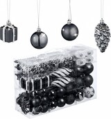 thumbnail of Relaxdays Weihnachtskugeln 72er Set, glitzernde, matte, glänzende Baumkugeln, Stiefel, Herz, Zapfen, Kunststoff, schwarz