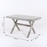 thumbnail of Mesa de jardín rectangular, Tamaño: 140x80x72 cm, Aluminio y ratán sintético plano color gris, Cristal templado de 5 mm