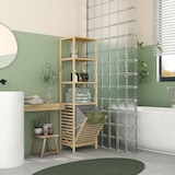 thumbnail of Estantería de baño de bambú estantería de almacenaje mueble de baño con 3 estantes y 1 cesto para ropa sucia desmontable 44x33x160 cm natural