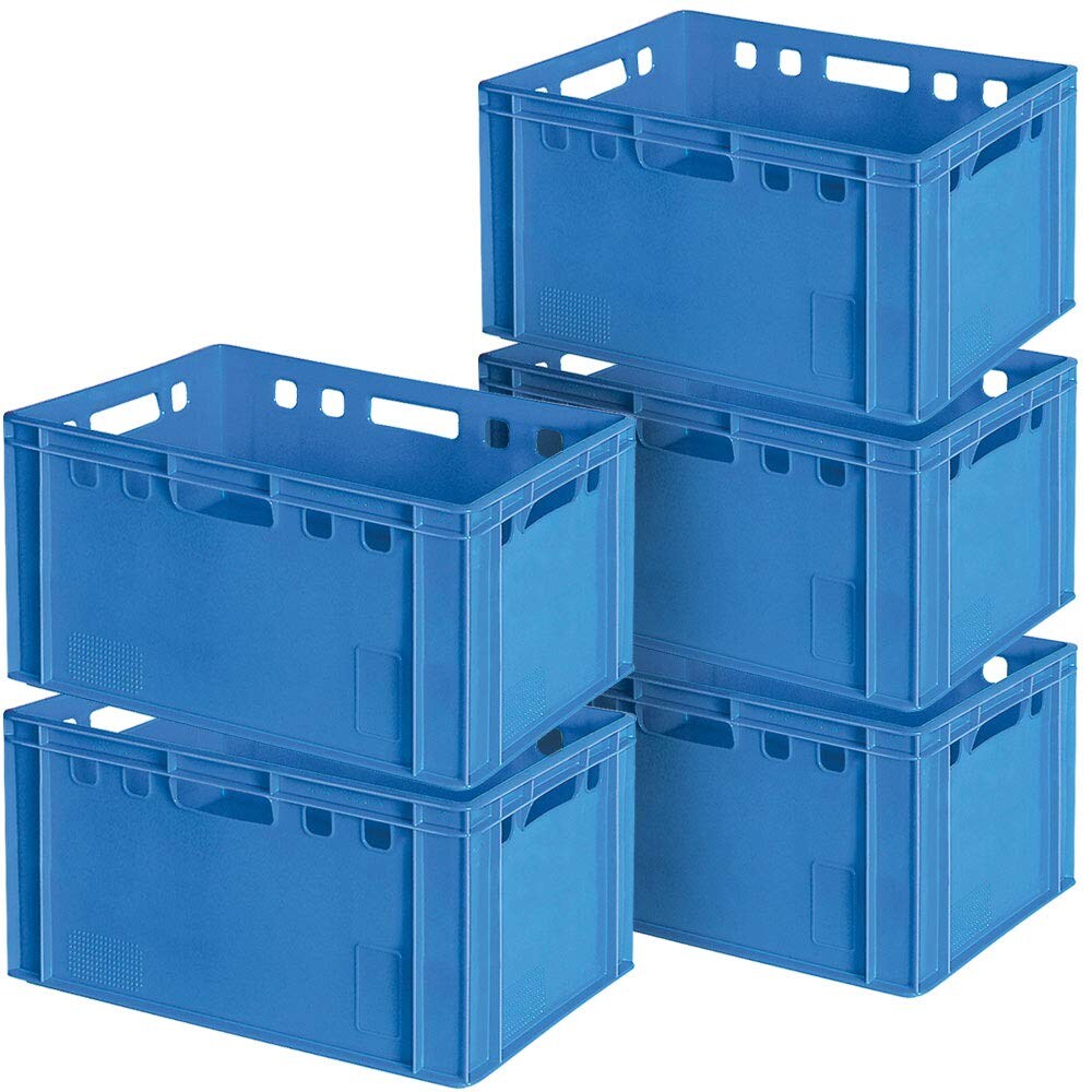 5x Fleischkasten E3, 600 x 400 x 300 mm, lebensmittelecht, blau