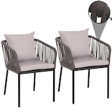 thumbnail of Set van 2 tuinstoelen HWC-N41, buitenstoel armleuning, weerbestendig aluminium touwvlechtwerk Rope ~ antraciet kussen lichtgrijs