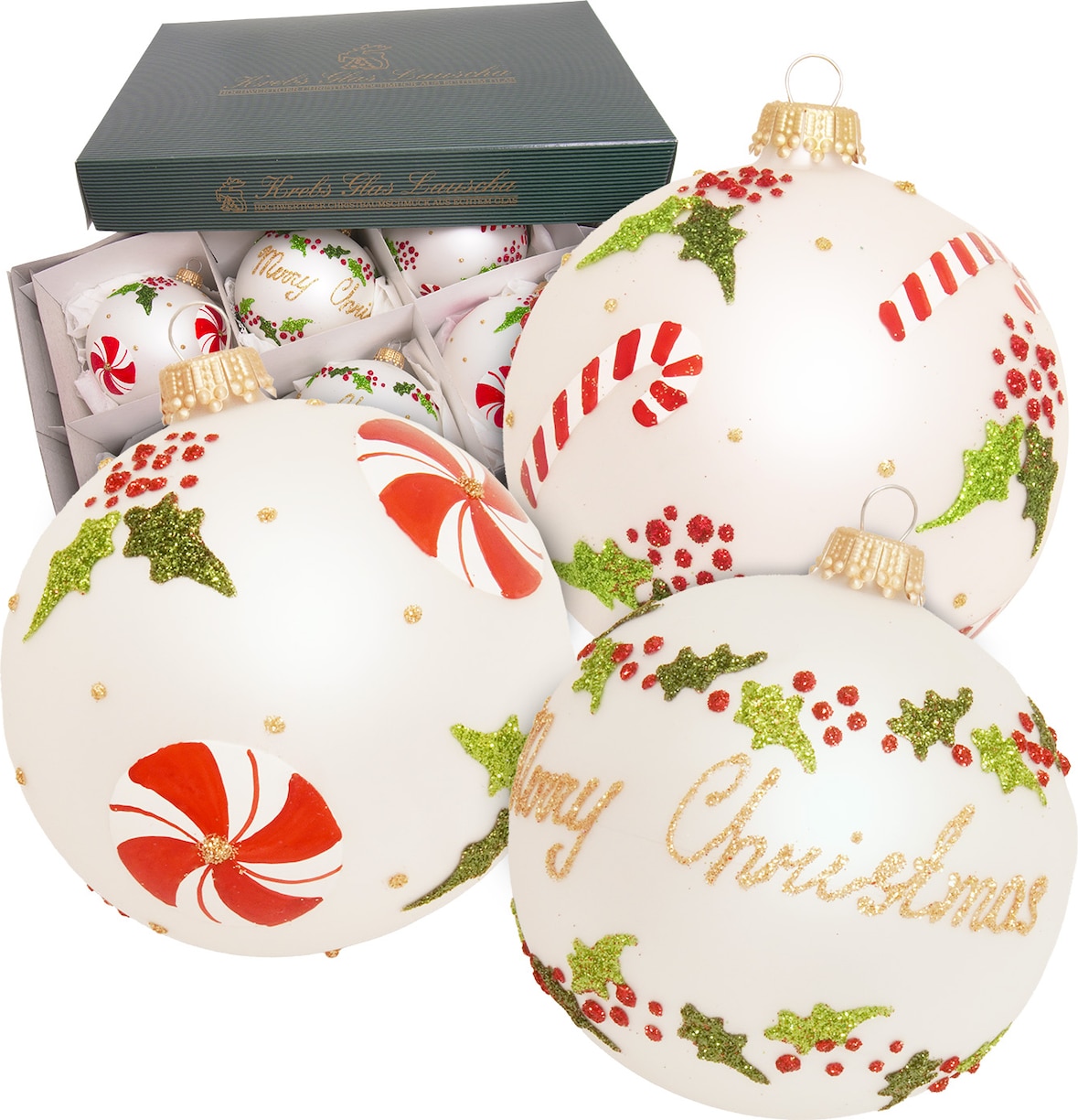 Kugeln Merry Christmas, Silber Satin, 8cm