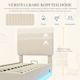 thumbnail of Merax Einzelbett 90x200, Polsterbett mit LED & USB-C, höhenverstellbarem Kopfteil & Unterbett-Stauraum, Cord, Beige
