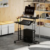 thumbnail of HOMCOM escritorio elevable con ruedas, enchufes, puertos usb, altura ajustable, panel central inclinado y estante, para oficina, hogar, 80x60 cm negro