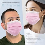 thumbnail of 50 Einweg-Schutzmasken chirurgisch, Typ IIR, in rosa Farbe, Filtration (BFE) 98%, hergestellt in Spanien