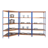 thumbnail of Confezione scaffalature angolari Maderclick Corner 5 ripiani + 2 Maderclick 5 ripiani. Colore blu/arancio/legno 1800x1800x300 mm
