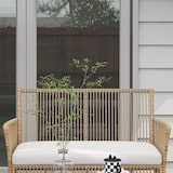 thumbnail of Conjunto de muebles de jardín de ratán muebles de terraza con 1 sofá de 2 plaza 2 sillones cojines y 1 mesa de centro de tablero de vidrio beige