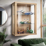 thumbnail of K-Möbel suspension vitrine en verre en hêtre (80x60x25 cm) avec 2 étagères en verre réglables en hauteur - modèle de voiture vitrine d'argent