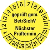 thumbnail of Prüfplakette ab 27, BetrSichV Nächster Prüftermin, gelb/schwarz, Folie, Ø 30 mm - Bogen = 10 Plaketten - 30 mm Folie selbstklebend