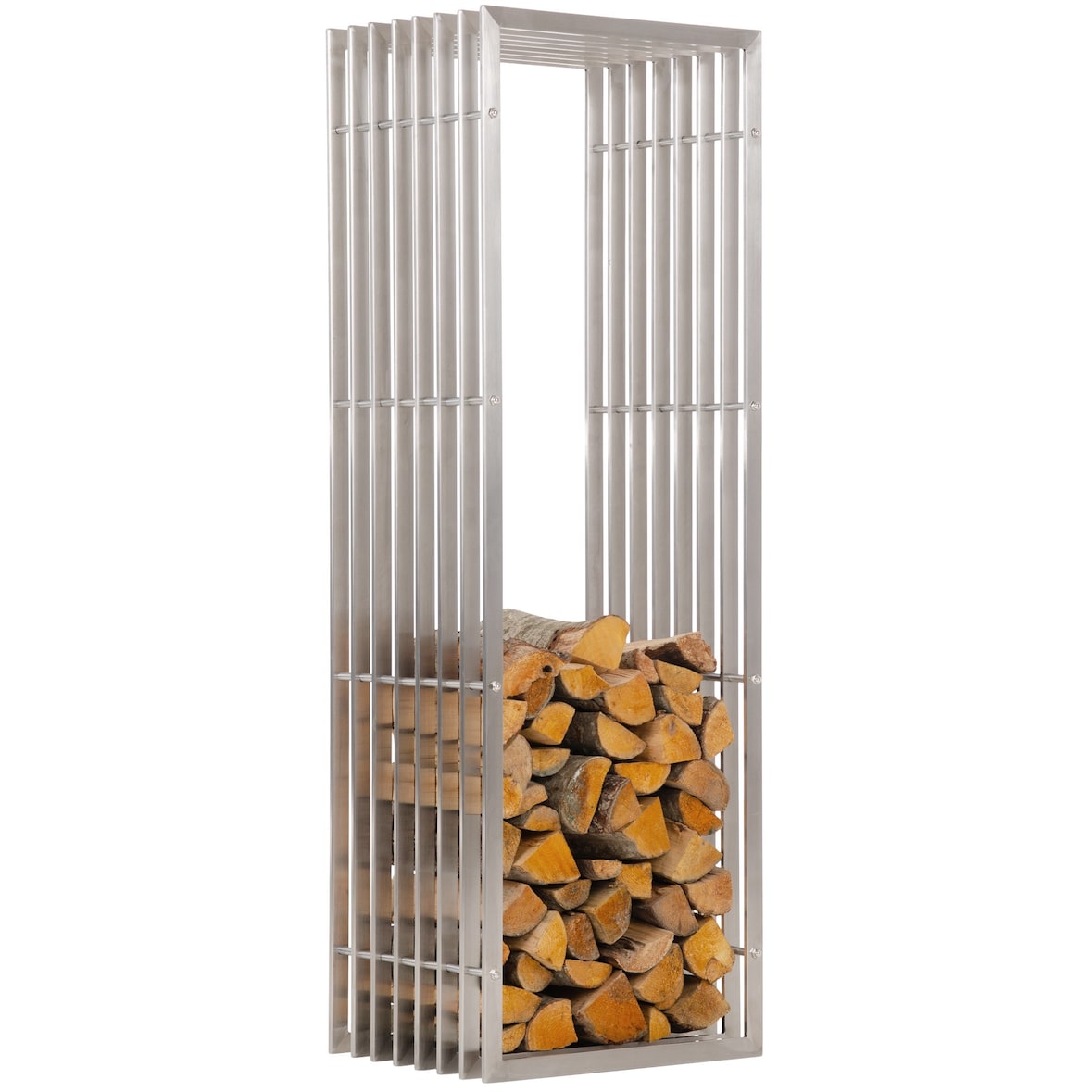 DELUKE® Kaminholzregal Metall PREMIUM Innen und Aussen Edelstahl Brennholzregal innen Kaminholzständer Kaminholzhalter Feuerholzregal Aussen 40x50x150