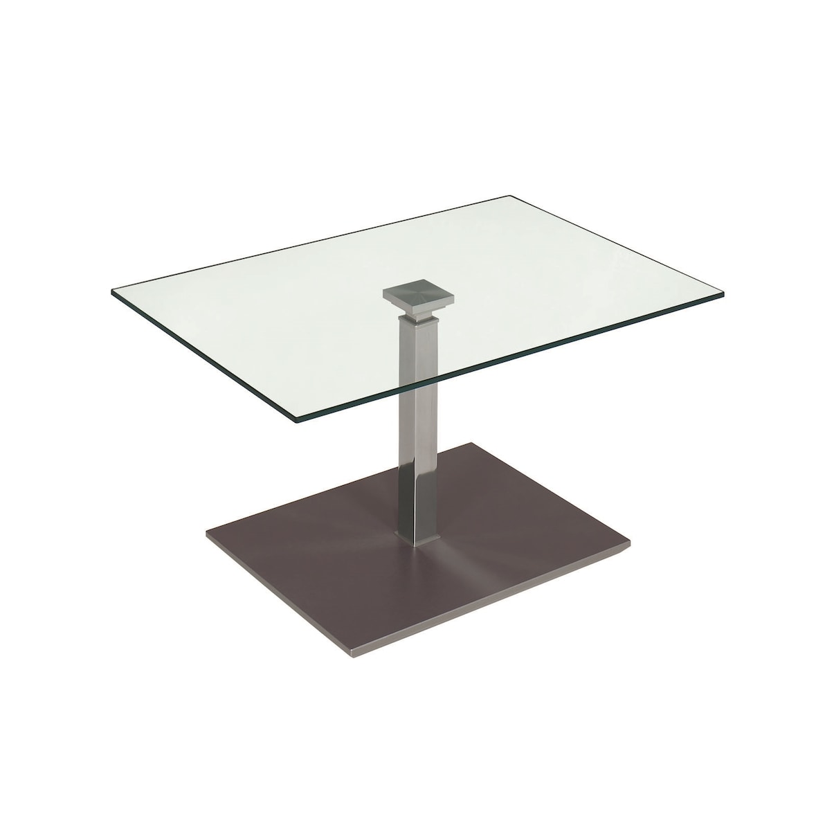 Vierhaus Couchtisch Platte Klarglas, stufenlos höhenverstellbar, Metallteile Chrom, Bodenplatte Schliffoptik lavagrau lackiert, rollbar