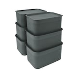 thumbnail of Relaxdays Aufbewahrungsbox 6er Set, mit Deckel, Organizer-Box 5 L, HBT: 13x26,5x19 cm, Stapelbox Kunststoff, grau