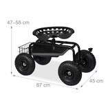 thumbnail of Relaxdays fahrbarer Gartensitz, höhenverstellbar, 150 kg, Stauraum, Rollsitz Gartenarbeit, Stahl, Luftreifen, schwarz