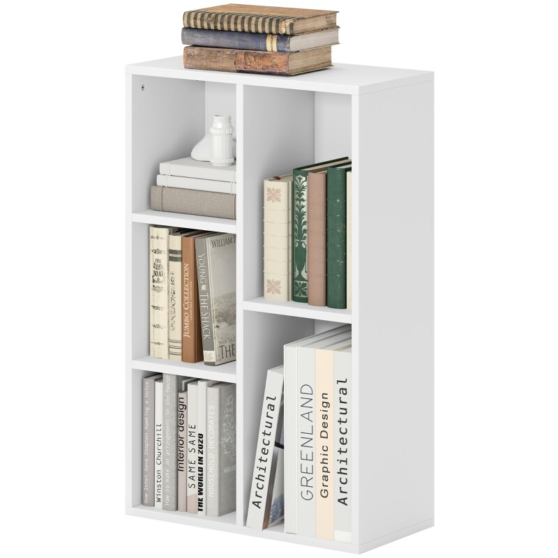 Bücherregal Aufbewahrungsregal 50x24x80 cm mit 5 offenen Würfeln flexibel horizontal oder vertikal Spanplatte Weiß mit Kippschutz