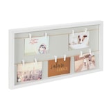 thumbnail of Relaxdays Bilderrahmen mit Wäscheleine, 10 Klammern, für Fotos, Post-& Konzertkarten, Fotoboard zum Aufhängen, weiß/grau