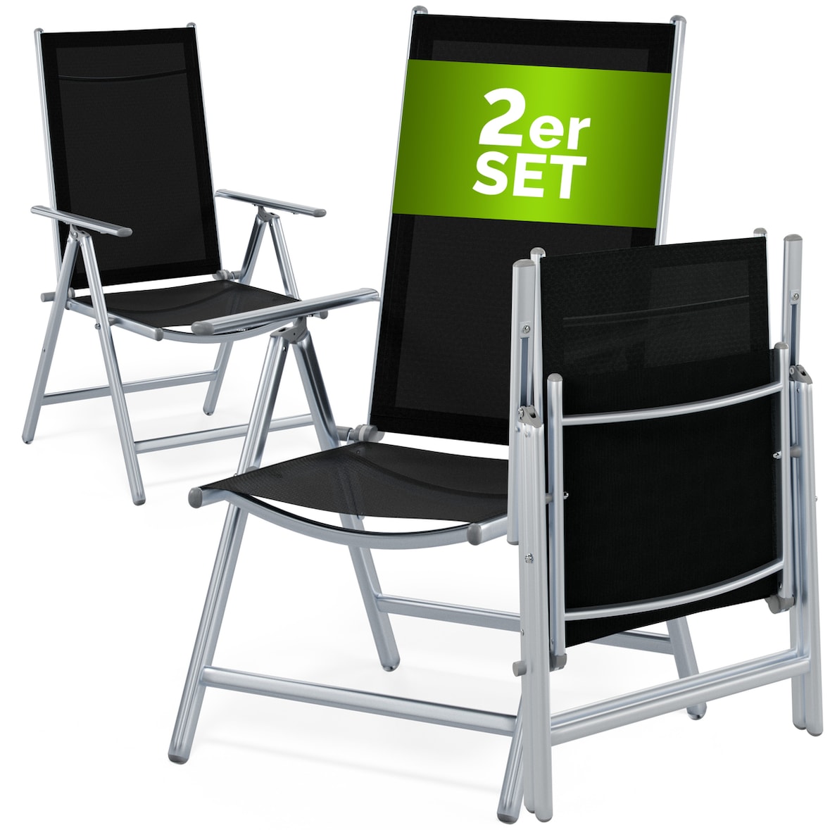 CASARIA® Aluminium Gartenstuhl Bern Klappbar Silber 2er Set