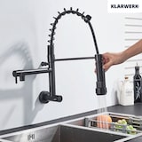 thumbnail of Björn | Gastronomie Einloch Wandmontage Kaltwasser Armatur Schwarz|Profi Küchenarmatur Edelstahl Zwei Brausen|Doppelspülbecken Wasserhahn Restaurant