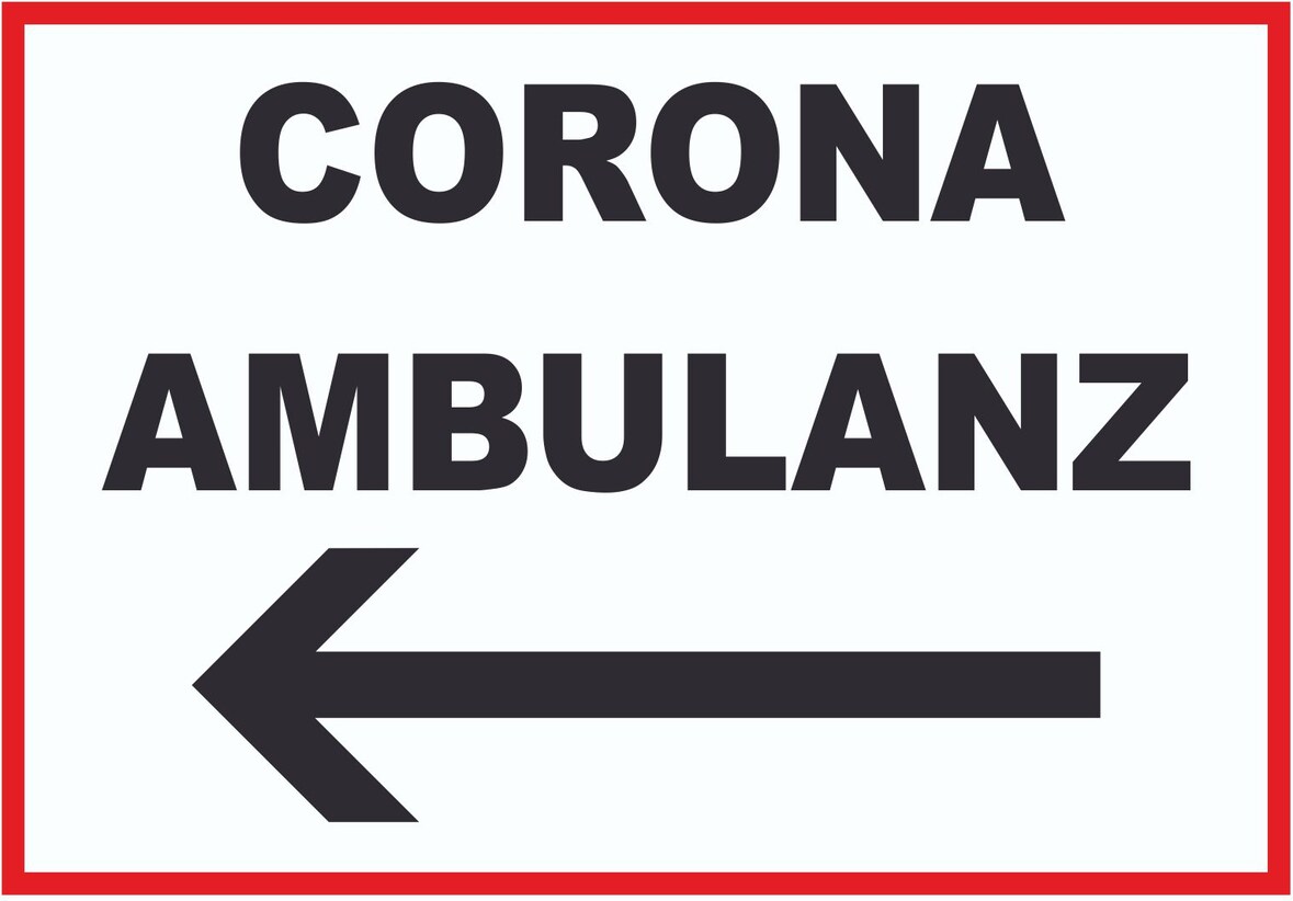 Corona Ambulanz Pfeil links Schild A0 (841x1189mm)