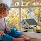 thumbnail of Relaxdays Vogelfutterhaus mit Ständer, wetterfestes Dach, Holz Vogelhaus, HBT: 120x62x55 cm, Futterhaus Wildvögel, grau