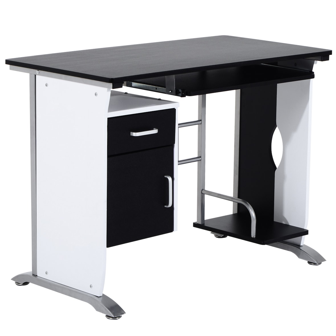 HOMCOM Mesa para Computador com Gaveta Armário e Suporte para CPU Secretária para Escritório 100x52x75cm  Preto e Branco