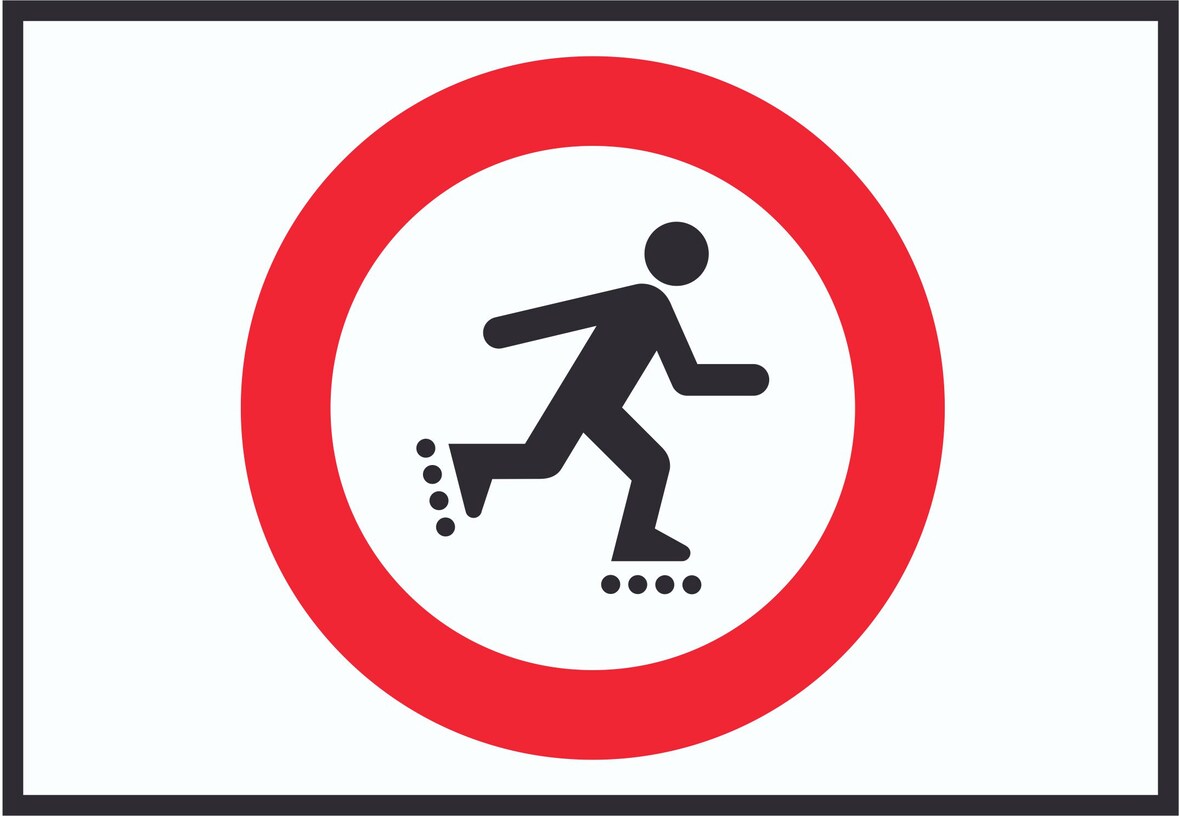 Inliner laufen verboten Symbol Schild A3 Rückseite selbstklebend