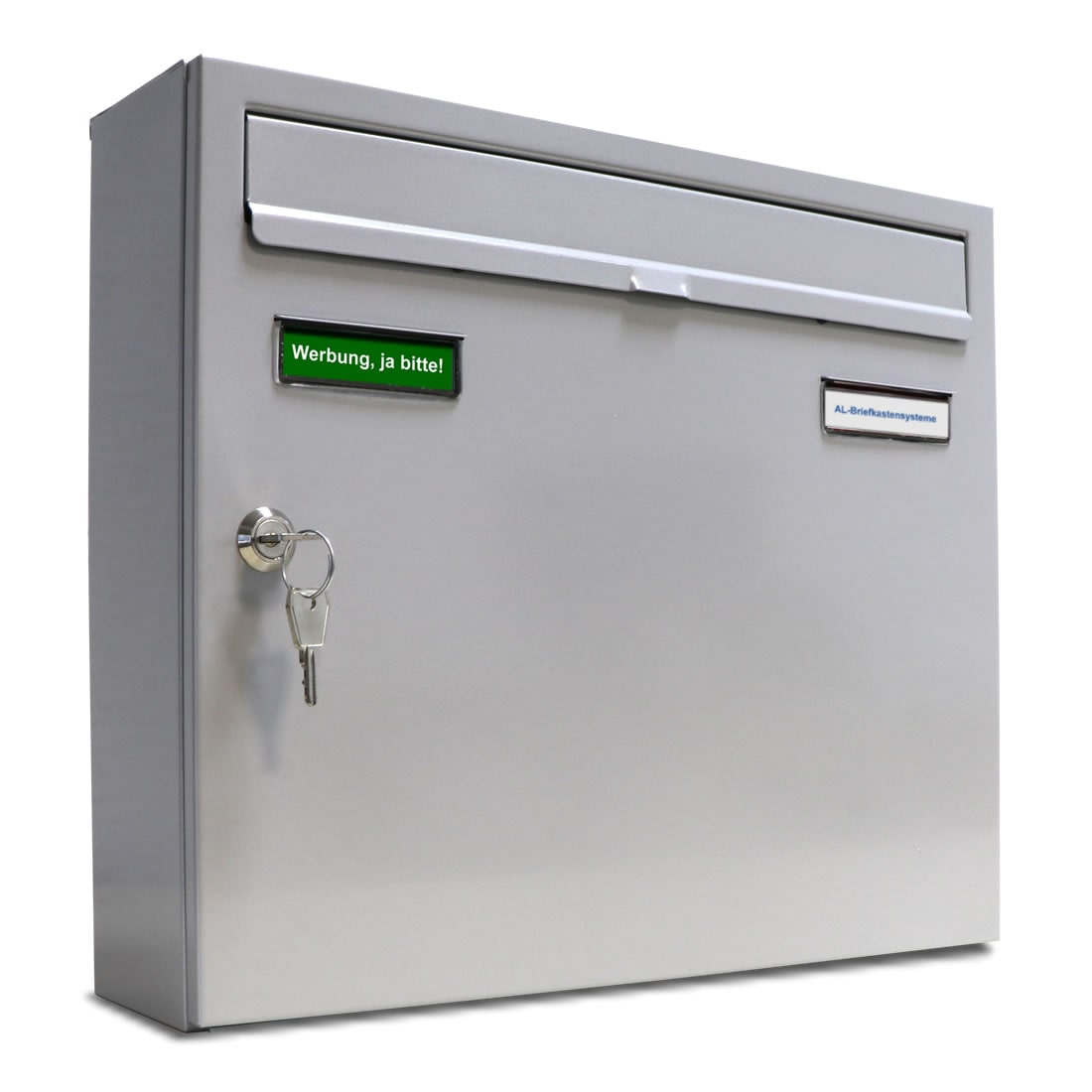 AL Briefkastensysteme 1 x Basic Wand Briefkasten RAL Farbe 9006 Weiss Aluminium für Post A4, wetterfest, Artikelnummer: 431P1EA1P9006