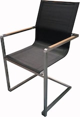thumbnail of METRO Professional Silla, acero inoxidable/ textileno/ madera, 56 x 56 x 89.6 cm, con reposabrazos, apilable, negra