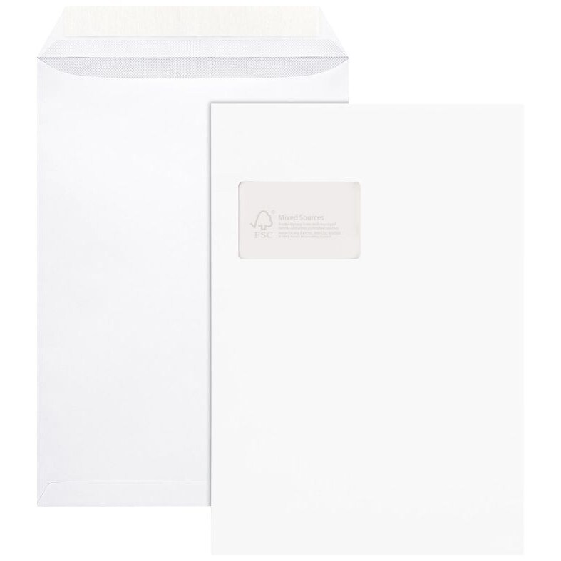 SUMO® 30022375 Versandtaschen - C4, mit Fenster, 100 g/qm, 100 Stück, haftklebend