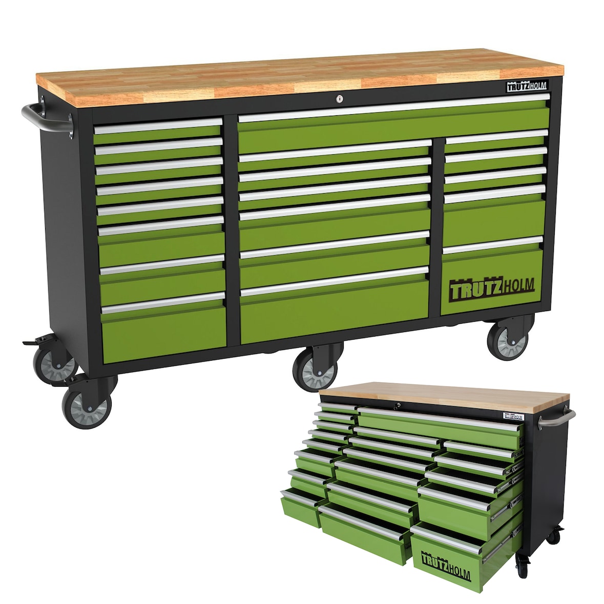 Werkstattwagen Deluxe XXL grün unbestückt 160x91 cm 20 Schubladen Werkbank Sideboard