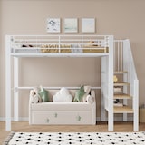 thumbnail of Hochbett 140x200 Metall mit Treppe und Stauraum, robust, platzsparend, modernes Design, Bettgestell Weiß für Schlafzimmer, stabiler Bettrahmen