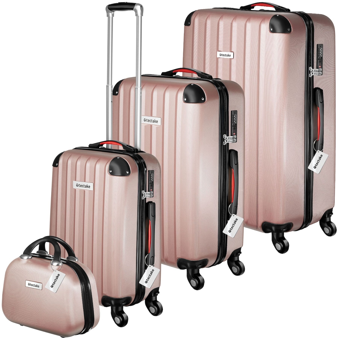 tectake Set di valigie rigide Cleo 4 pezzi con bilancia 48 x 30,5 x 75 cm Rosa Dorato