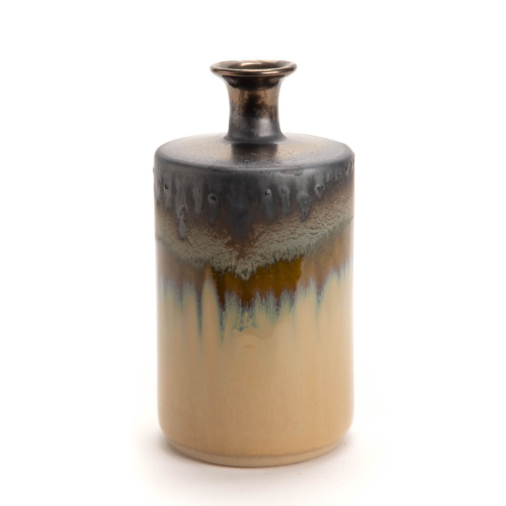 Vase Ethnique Chic 18 cm -  Multicolore Rond Grès Amadeus 10.00x10.00 cm